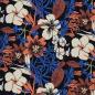 Preview: Baumwoll Stretch-Satin Bloom - bunte Blüten auf Schwarzblau